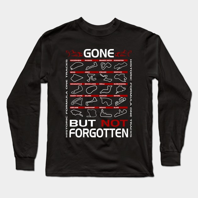 Historic 'Gone But Not Forgotten' F1 Tracks Design Long Sleeve T-Shirt by DavidSpeedDesign